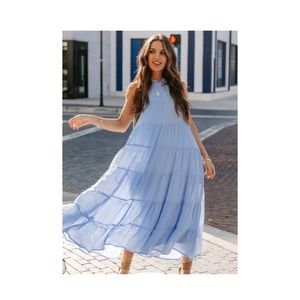 TEIGEN POCKETED TIERED MIDI DRESS - BABY BLUE from VICI